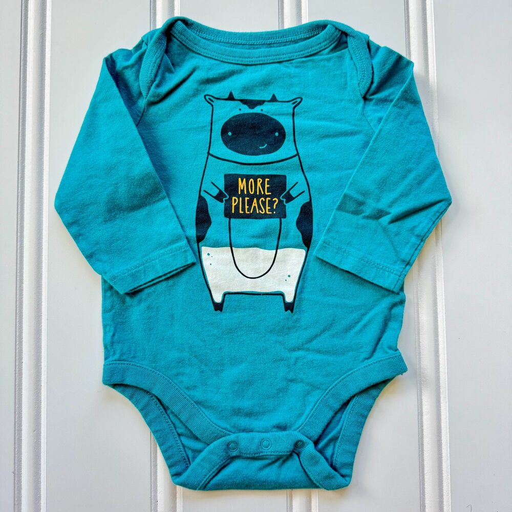 4/$10 -Baby Gap Milk Humor “More Please” Cotton Long Sleeve Baby Onesie Bodysuit
